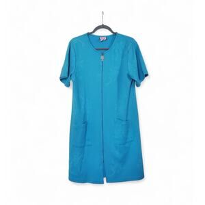 Granada Vintage 80s Aqua Blue Palm Tree Patterned Modest Swim Coverup, Sz Medium